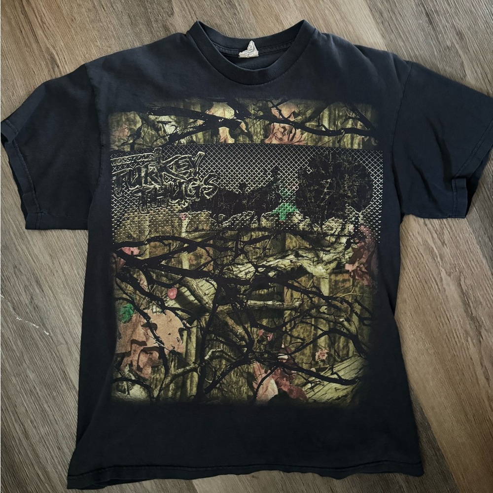 Vintage Turkey Thugs Mossy Oak Hunting T Shirt Realtree Camo L